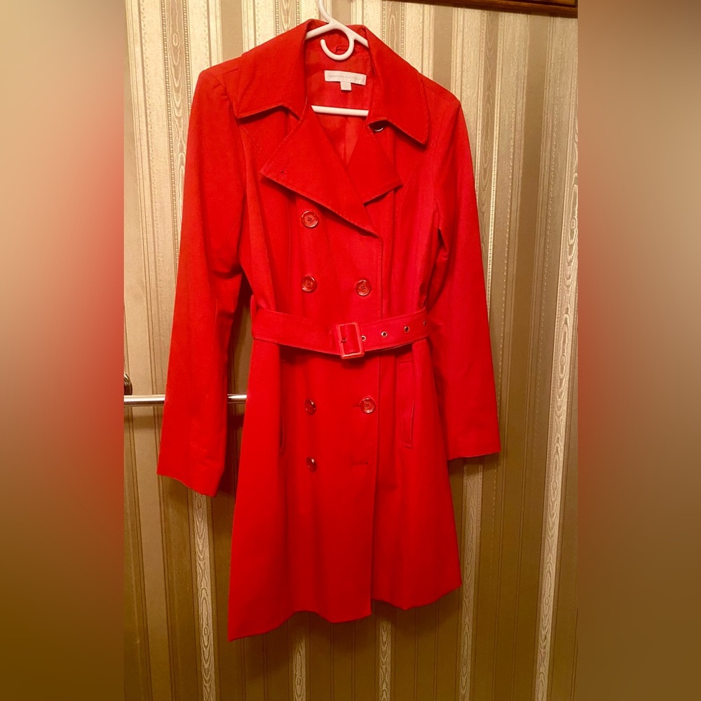New York & Company Vibrant Scarlet Trench Coat